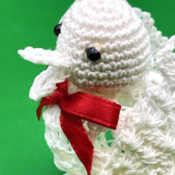 Set 4 Vintage Crochet Bird Ornament Handmade Dove 1980s White Xmas Holiday Décor - Picture 8 of 9